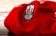 7 April 2022; A detailed view of the Cork crest before the Cork Hurling Squad Portraits session at Páirc Uí Rinn in Cork. Photo by Eóin Noonan/Sportsfile