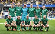 12 April 2022; The Republic of Ireland team, back row, from left, Niamh Fahey, Louise Quinn, goalkeeper Courtney Brosnan, Megan Connolly, Jamie Finn and Lucy Quinn. Front row, from left, Ruesha Littlejohn, captain Katie McCabe, Denise O'Sullivan, Heather Payne and Chloe Mustaki before the FIFA Women's World Cup 2023 qualifying match between Sweden and Republic of Ireland at Gamla Ullevi in Gothenburg, Sweden. Photo by Stephen McCarthy/Sportsfile