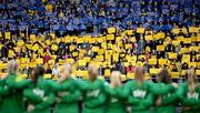 12 April 2022; Sweden supporters hold up the flag of Ukraine before the FIFA Women's World Cup 2023 qualifying match between Sweden and Republic of Ireland at Gamla Ullevi in Gothenburg, Sweden. Photo by Stephen McCarthy/Sportsfile