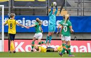 12 April 2022; Republic of Ireland goalkeeper Courtney Brosnan gathers possession during the FIFA Women's World Cup 2023 qualifying match between Sweden and Republic of Ireland at Gamla Ullevi in Gothenburg, Sweden. Photo by Stephen McCarthy/Sportsfile