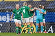 12 April 2022; Denise O'Sullivan of Republic of Ireland celebrates at the final whistle of the FIFA Women's World Cup 2023 qualifying match between Sweden and Republic of Ireland at Gamla Ullevi in Gothenburg, Sweden. Photo by Stephen McCarthy/Sportsfile