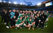 12 April 2022; Republic of Ireland players and management celebrate after the FIFA Women's World Cup 2023 qualifying match between Sweden and Republic of Ireland at Gamla Ullevi in Gothenburg, Sweden. Photo by Stephen McCarthy/Sportsfile