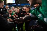 12 April 2022; Katie McCabe of Republic of Ireland celebrates with her teammates in the huddle after the FIFA Women's World Cup 2023 qualifying match between Sweden and Republic of Ireland at Gamla Ullevi in Gothenburg, Sweden. Photo by Stephen McCarthy/Sportsfile