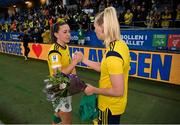 12 April 2022; Katie McCabe of Republic of Ireland with Stina Blackstenius of Sweden after the FIFA Women's World Cup 2023 qualifying match between Sweden and Republic of Ireland at Gamla Ullevi in Gothenburg, Sweden. Photo by Stephen McCarthy/Sportsfile