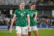 12 April 2022; Republic of Ireland players Lucy Quinn, left, and Jamie Finn after the FIFA Women's World Cup 2023 qualifying match between Sweden and Republic of Ireland at Gamla Ullevi in Gothenburg, Sweden. Photo by Stephen McCarthy/Sportsfile