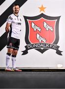 13 April 2022; Dundalk FC have announced a special one-off jersey to be worn in their SSE Airtricity League Premier Division match against Shelbourne on Friday, April 22, to raise awareness for the Watch Your Back MND Charity. The charity was set up by Dundalk-native Roy Taylor who was diagnosed with Motor Neurone Disease in 2018. Each jersey will be auctioned to the highest bidder, with the proceeds going directly to the charity. To donate, please visit http://watchyourbackmnd.com/ for more details. In attendance is Dundalk captain Patrick Hoban at Oriel Park in Dundalk, Louth. Photo by Ben McShane/Sportsfile