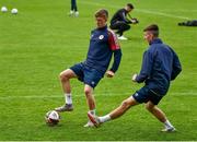 13 April 2022; Chris Forrester, left, and Darragh Burns during a St Patrick's Athletic open training session at Richmond Park in Dublin. Photo by David Fitzgerald/Sportsfile