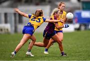 3 April 2022; Sarah Harding-Kenny of Wexford and Fiona Tully of Roscommon during the Lidl Ladies Football National League Division 3 Final match between Roscommon and Wexford at St Brendan's Park in Birr, Offaly. Photo by Ben McShane/Sportsfile