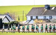 3 April 2022; Players of both sides during the pre-match parade before the Lidl Ladies Football National League Division 4 Final match between Limerick and Offaly at St Brendan's Park in Birr, Offaly. Photo by Ben McShane/Sportsfile