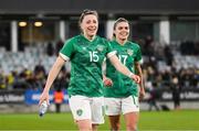 12 April 2022; Lucy Quinn, left, and Jamie Finn of Republic of Ireland after the FIFA Women's World Cup 2023 qualifying match between Sweden and Republic of Ireland at Gamla Ullevi in Gothenburg, Sweden. Photo by Stephen McCarthy/Sportsfile