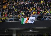 12 April 2022; The Irish tricolour and a Save Tolka Park flag are flown during the FIFA Women's World Cup 2023 qualifying match between Sweden and Republic of Ireland at Gamla Ullevi in Gothenburg, Sweden. Photo by Stephen McCarthy/Sportsfile