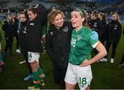 12 April 2022; Republic of Ireland team doctor Siobhan Forman and Chloe Mustaki after the FIFA Women's World Cup 2023 qualifying match between Sweden and Republic of Ireland at Gamla Ullevi in Gothenburg, Sweden. Photo by Stephen McCarthy/Sportsfile