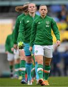 12 April 2022; Republic of Ireland captain Katie McCabe leads her side out before the FIFA Women's World Cup 2023 qualifying match between Sweden and Republic of Ireland at Gamla Ullevi in Gothenburg, Sweden. Photo by Stephen McCarthy/Sportsfile