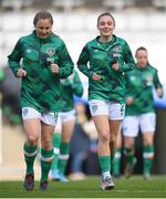 12 April 2022; Jessica Ziu, right, and Kyra Carusa of Republic of Ireland warm up before the FIFA Women's World Cup 2023 qualifying match between Sweden and Republic of Ireland at Gamla Ullevi in Gothenburg, Sweden. Photo by Stephen McCarthy/Sportsfile