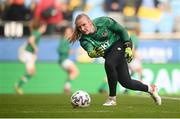 12 April 2022; Republic of Ireland goalkeeper Courtney Brosnan warms up before the FIFA Women's World Cup 2023 qualifying match between Sweden and Republic of Ireland at Gamla Ullevi in Gothenburg, Sweden. Photo by Stephen McCarthy/Sportsfile