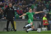 12 April 2022; Abbie Magee of Northern Ireland and Northern Ireland manager Kenny Shiels during the FIFA Women's World Cup 2023 qualifier match between Northern Ireland and England at National Stadium at Windsor Park in Belfast. Photo by Ramsey Cardy/Sportsfile