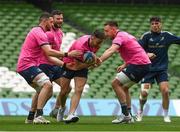 14 April 2022; Hugo Keenan, centre, with Josh Murphy, Robbie Henshaw, Jack Conan and Jimmy O'Brien during a Leinster Rugby captain's run at the Aviva Stadium in Dublin. Photo by Harry Murphy/Sportsfile