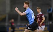 14 April 2022; Ryan O'Dwyer of Dublin celebrates after scoring his side's first goal during the EirGrid Leinster GAA Under 20 Football Championship Quarter-Final match between Dublin and Westmeath at Parnell Park in Dublin. Photo by Harry Murphy/Sportsfile