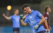 14 April 2022; Sean Kinsella of Dublin celebrates scoring a point during the EirGrid Leinster GAA Under 20 Football Championship Quarter-Final match between Dublin and Westmeath at Parnell Park in Dublin. Photo by Harry Murphy/Sportsfile