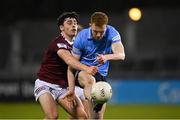 14 April 2022; Ryan O'Dwyer of Dublin is tackled by Josh Gahan of Westmeath during the EirGrid Leinster GAA Under 20 Football Championship Quarter-Final match between Dublin and Westmeath at Parnell Park in Dublin. Photo by Harry Murphy/Sportsfile