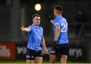 14 April 2022; Fionn Murray and Peter Duffy of Dublin after their side's victory in the EirGrid Leinster GAA Under 20 Football Championship Quarter-Final match between Dublin and Westmeath at Parnell Park in Dublin. Photo by Harry Murphy/Sportsfile