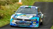 15 April 2022; Meirion Evans and Jonathan Jackson in their VW Polo GTi R5 on SS 1 Orra Lodge in the Circuit of Ireland Rally Round 3 2022 Irish Tarmac Rally Championship in Cushendun Co Antrim. Photo by Philip Fitzpatrick/Sportsfile