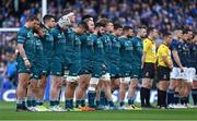 15 April 2022; The Connacht team stand for a minute's silence in memory of the victims of the war in Ukraine before the Heineken Champions Cup Round of 16 Second Leg match between Leinster and Connacht at Aviva Stadium in Dublin. Photo by Brendan Moran/Sportsfile