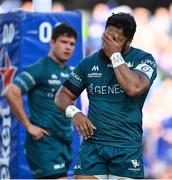 15 April 2022; Bundee Aki of Connacht reacts after his side conceded a second try during the Heineken Champions Cup Round of 16 Second Leg match between Leinster and Connacht at Aviva Stadium in Dublin. Photo by Brendan Moran/Sportsfile