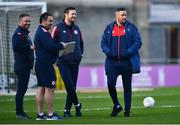 15 April 2022; St Patrick's Athletic manager Tim Clancy, right, before the SSE Airtricity League Premier Division match between Shamrock Rovers and St Patrick's Athletic at Tallaght Stadium in Dublin. Photo by Ben McShane/Sportsfile