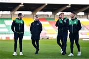 15 April 2022; Shamrock Rovers players, from left, Sean Kavanagh, Jack Byrne, Graham Burke, Rory Gaffney and Andy Lyons before the SSE Airtricity League Premier Division match between Shamrock Rovers and St Patrick's Athletic at Tallaght Stadium in Dublin. Photo by Ben McShane/Sportsfile