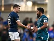 15 April 2022; Garry Ringrose of Leinster and Bundee Aki of Connacht shake hands after the Heineken Champions Cup Round of 16 Second Leg match between Leinster and Connacht at Aviva Stadium in Dublin. Photo by David Fitzgerald/Sportsfile