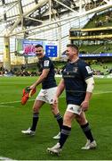 15 April 2022; Jonathan Sexton and Tadhg Furlong of Leinster celebrate after their side's victory in the Heineken Champions Cup Round of 16 Second Leg match between Leinster and Connacht at Aviva Stadium in Dublin. Photo by Harry Murphy/Sportsfile