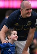 15 April 2022; Max Toner poses for a photo with his father, Devin Toner of Leinster, after the Heineken Champions Cup Round of 16 Second Leg match between Leinster and Connacht at Aviva Stadium in Dublin. Photo by Brendan Moran/Sportsfile
