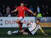 15 April 2022; Karl O'Sullivan of Sligo Rovers in action against Patrick Hoban of Dundalk during the SSE Airtricity League Premier Division match between Dundalk and Sligo Rovers at Oriel Park in Dundalk, Louth. Photo by Piaras Ó Mídheach/Sportsfile