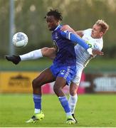 15 April 2022; Roland Idowu of Waterford in action against Conor McCormack of Galway United during the SSE Airtricity League First Division match between Waterford and Galway United FC at RSC in Waterford. Photo by Michael P Ryan/Sportsfile