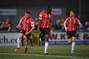 15 April 2022; James Akintunde of Derry City celebrates after scoring his side's first goal during the SSE Airtricity League Premier Division match between Derry City and Shelbourne at The Ryan McBride Brandywell Stadium in Derry. Photo by Stephen McCarthy/Sportsfile