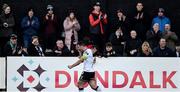 15 April 2022; Patrick Hoban of Dundalk celebrates scoring his side's first goal during the SSE Airtricity League Premier Division match between Dundalk and Sligo Rovers at Oriel Park in Dundalk, Louth. Photo by Piaras Ó Mídheach/Sportsfile