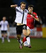 15 April 2022; Greg Sloggett of Dundalk in action against Niall Morahan of Sligo Rovers during the SSE Airtricity League Premier Division match between Dundalk and Sligo Rovers at Oriel Park in Dundalk, Louth. Photo by Piaras Ó Mídheach/Sportsfile