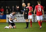 15 April 2022; Patrick Hoban of Dundalk in conversation with referee Neil Doyle during the SSE Airtricity League Premier Division match between Dundalk and Sligo Rovers at Oriel Park in Dundalk, Louth. Photo by Piaras Ó Mídheach/Sportsfile
