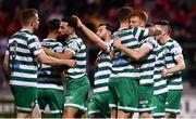 15 April 2022; Rory Gaffney of Shamrock Rovers, second from right, celebrates with teammates after scoring his side's first goal during the SSE Airtricity League Premier Division match between Shamrock Rovers and St Patrick's Athletic at Tallaght Stadium in Dublin. Photo by Ben McShane/Sportsfile