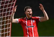 15 April 2022; Cameron McJannet of Derry City reacts after having a goal disallowed during the SSE Airtricity League Premier Division match between Derry City and Shelbourne at The Ryan McBride Brandywell Stadium in Derry. Photo by Stephen McCarthy/Sportsfile