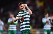 15 April 2022; Shamrock Rovers captain Ronan Finn celebrates after the SSE Airtricity League Premier Division match between Shamrock Rovers and St Patrick's Athletic at Tallaght Stadium in Dublin. Photo by Ben McShane/Sportsfile