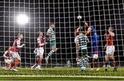 15 April 2022; St Patrick's Athletic goalkeeper Joseph Anang punches a cross clear during the SSE Airtricity League Premier Division match between Shamrock Rovers and St Patrick's Athletic at Tallaght Stadium in Dublin. Photo by Ben McShane/Sportsfile