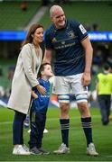 15 April 2022; Devin Toner of Leinster with his wife Mary and son Max after the Heineken Champions Cup Round of 16 Second Leg match between Leinster and Connacht at Aviva Stadium in Dublin. Photo by Brendan Moran/Sportsfile