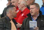 15 April 2022; Derry City chairman Philip O'Doherty with former Republic of Ireland goalkeeper Shay Given during the SSE Airtricity League Premier Division match between Derry City and Shelbourne at The Ryan McBride Brandywell Stadium in Derry. Photo by Stephen McCarthy/Sportsfile