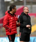 16 April 2022; Munster forwards coach Graham Rowntree and head coach Johann van Graan during the Heineken Champions Cup Round of 16 Second Leg match between Munster and Exeter Chiefs at Thomond Park in Limerick. Photo by Harry Murphy/Sportsfile