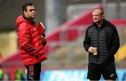 16 April 2022; Munster head coach Johann van Graan and forwards coach Graham Rowntree before the Heineken Champions Cup Round of 16 Second Leg match between Munster and Exeter Chiefs at Thomond Park in Limerick. Photo by Harry Murphy/Sportsfile