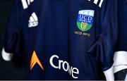 16 April 2022; A detailed view of a UCD jersey before the Frazer McMullen all Ireland club U20 Rugby final match between UCD and Trinity at Lakelands Park, Terenure in Dublin. Photo by Ben McShane/Sportsfile
