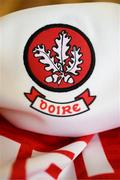 16 April 2022; A detailed view of the Derry jersey during a Derry football squad portrait session at Derry GAA Centre of Excellence in Owenbeg, Derry. Photo by Stephen McCarthy/Sportsfile
