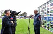 16 April 2022; Galway manager Henry Shefflin is interviewed by Anthony Nash of Sky Sports before the Leinster GAA Hurling Senior Championship Round 1 match between Wexford and Galway at Chadwicks Wexford Park in Wexford. Photo by Piaras Ó Mídheach/Sportsfile